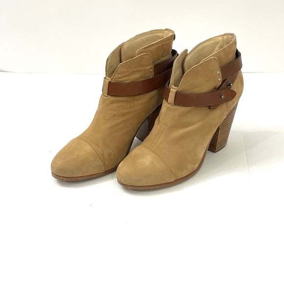rag & bone ~Women's Harrow Camel Block Heel Suede Wrap Booties - Picture 12 of 17
